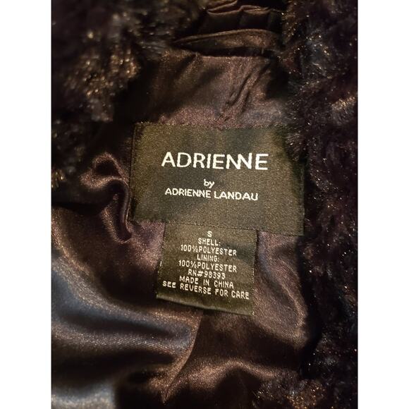 Adrienne by Adrienne Landau Black Faux Fur Jacket Size S/M Button Front, Pockets - Picture 6 of 6